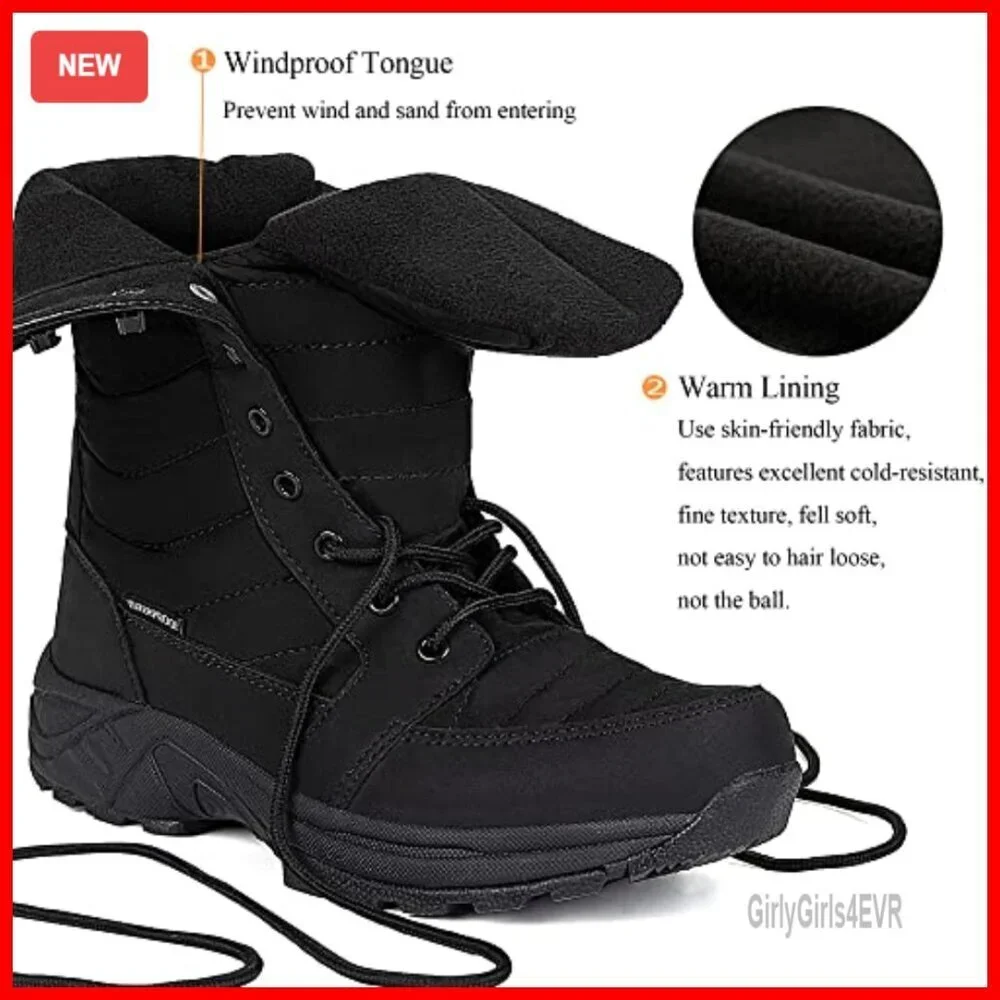 Waterproof Winter Snow Boots Warm Side Zipper Mid Calf Hiking Boots